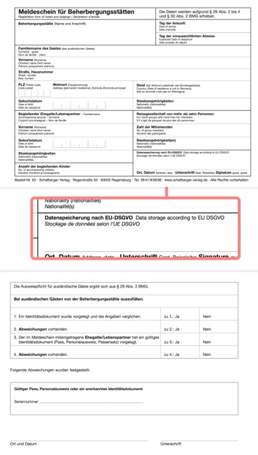 Abbildung von Meldeschein A5<br>für alle Bundesländer