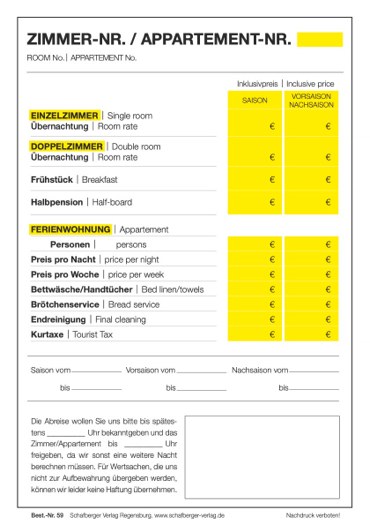 Abbildung von Zimmer-/Appartement Preisaushang